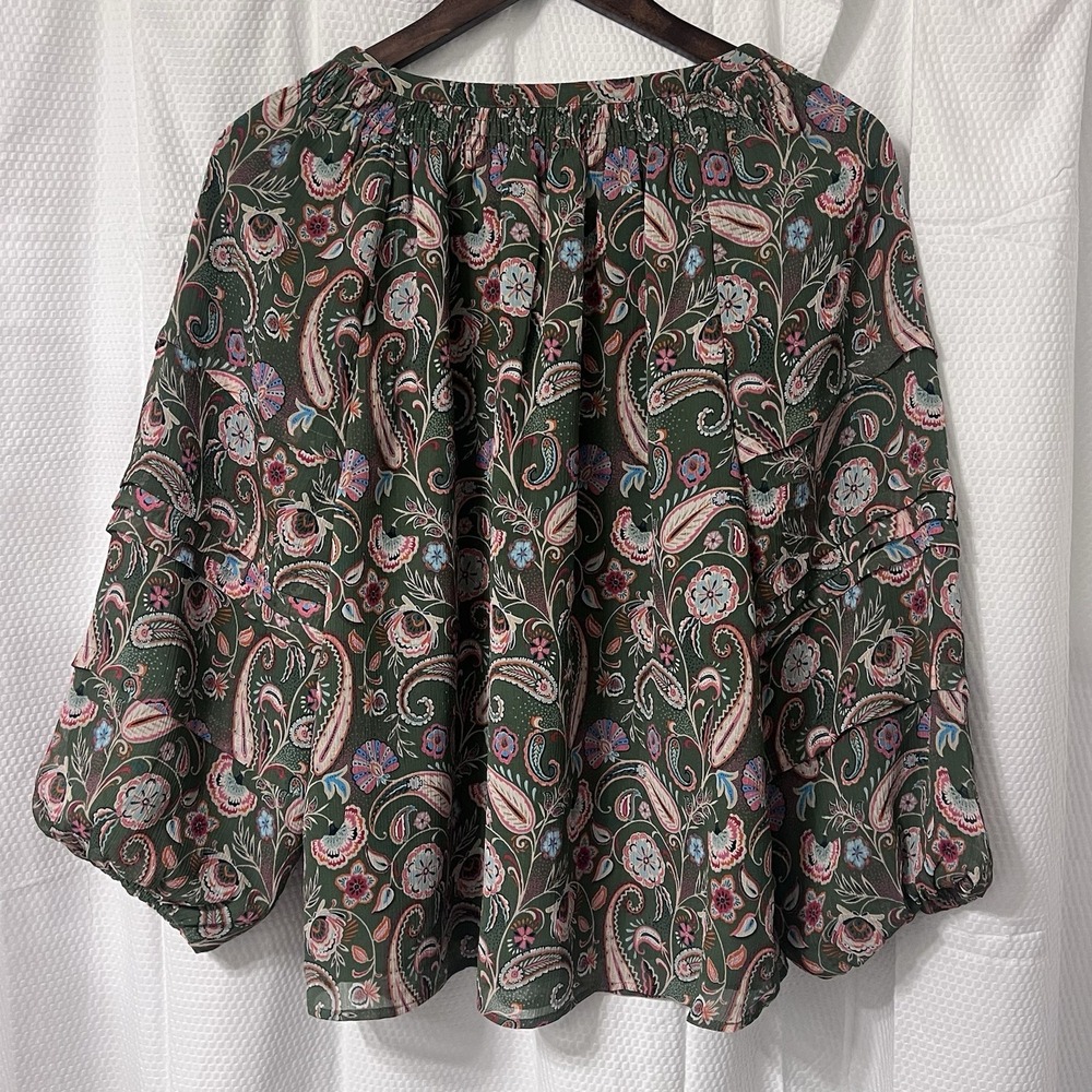 LOFT Blouse Size L Paisley Lined Flowy Peasant Boho Chic Romantic Garden Party - Picture 2 of 6